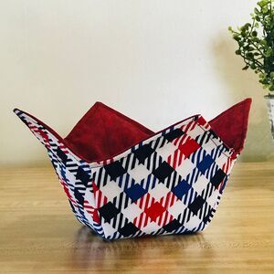 Microwave Soup Bowl Cozy Holder, Reversible, Red, White, Blue, Patriotic July 4